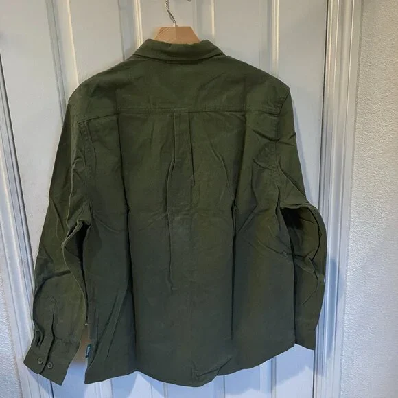 WOOLRICH Chamois Men 100% Brushed Cotton Button Up Long Sleeve Shirt Green L NEW - Picture 9 of 11